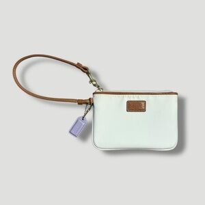 2000s Coach white nylon wristlet coin card purse leather trim keychain wallet